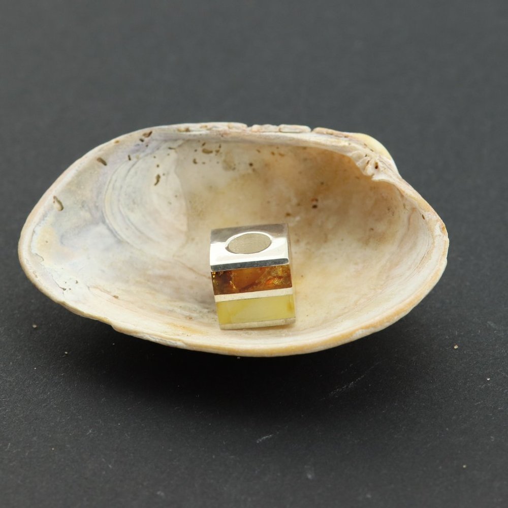 Sterling silver square charm with natural Baltic amber, silver charm - Picture 2 of 8